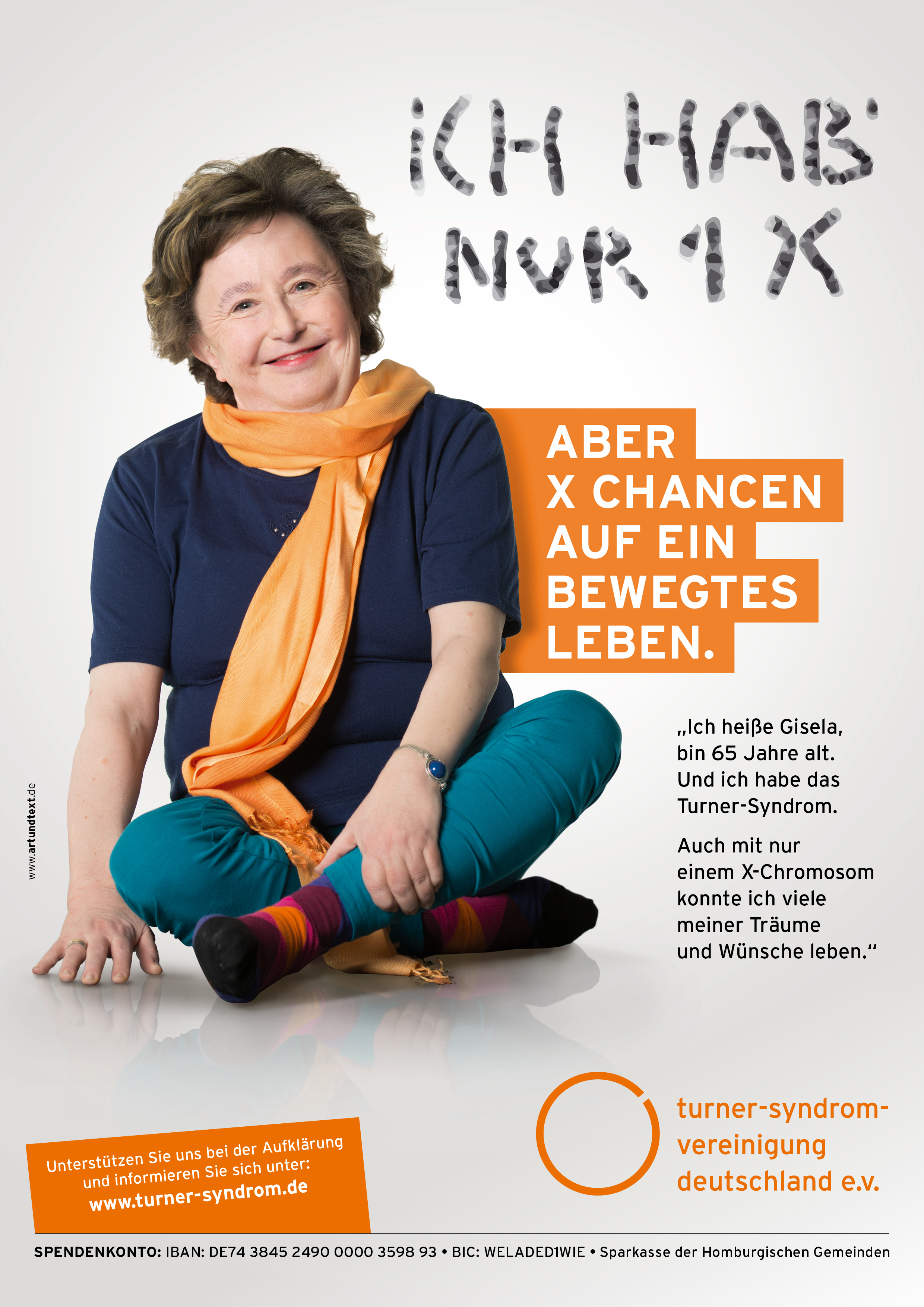 X Chancen Motiv mit älterer Frau – Kampagne der Turner-Syndrom-Vereinigung für Aufklärung