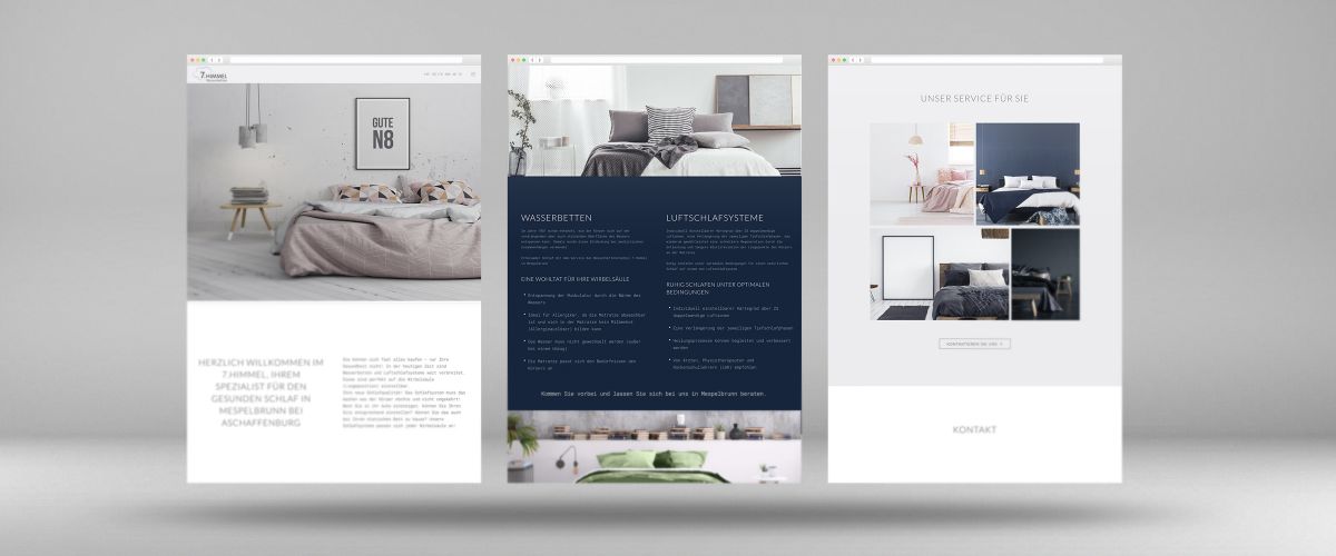 One-Pager Webdesign für 7. Himmel Wasserbetten